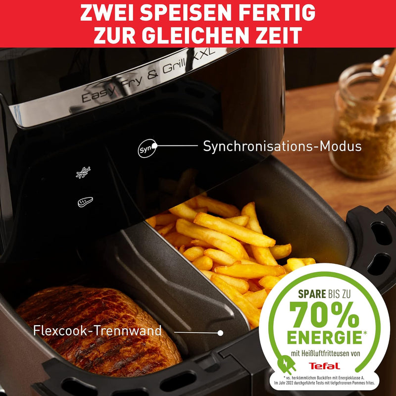 Tefal EY8018 Easy Fry & Grill XXL 2-in-1 Heissluftfritteuse, Air Fryer und Grill, Flexcook-Einsatz f