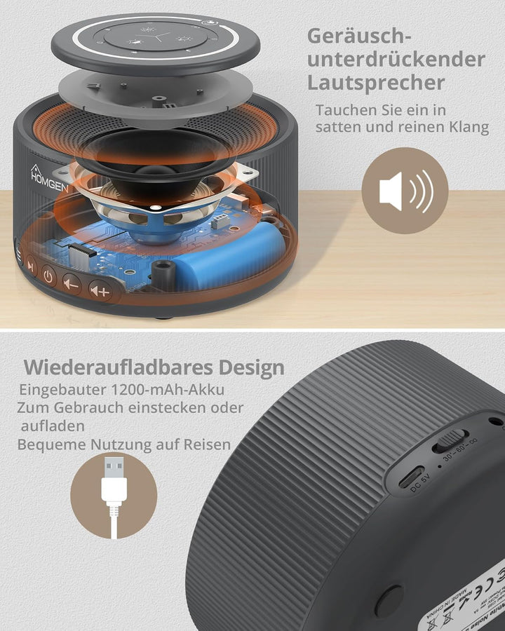 HOMGEN White Noise Machine Weisses Rauschen Maschine Einschlafhilfe Baby Erwachsene 30 Klänge & 30 S