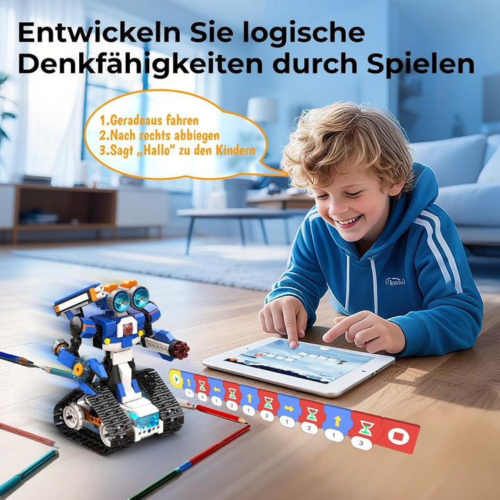 Robot J Programmierbarer Roboter für Kinder, 6-in-1 Kreativer Roboter Bausatz, App-Ferngesteuerter K