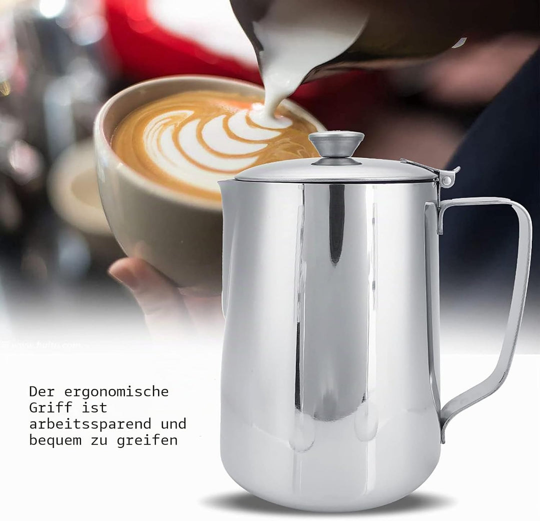 MAGT Milchkännchen mit Deckel, Edelstahl Milchkanne 600ml Kaffeekanne Edelstahl Milchschaumkännchen