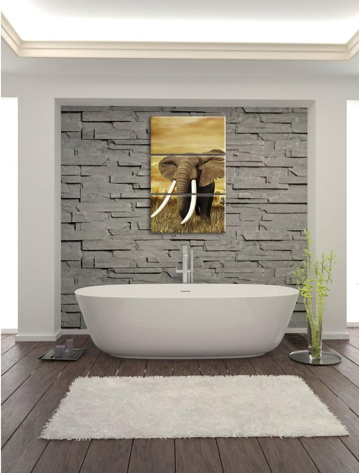 Pixxprint Stolzer Elefant in Savanne als Leinwandbild/Grösse: 3 Teilig (120x80) cm/Wandbild/Kunstdru