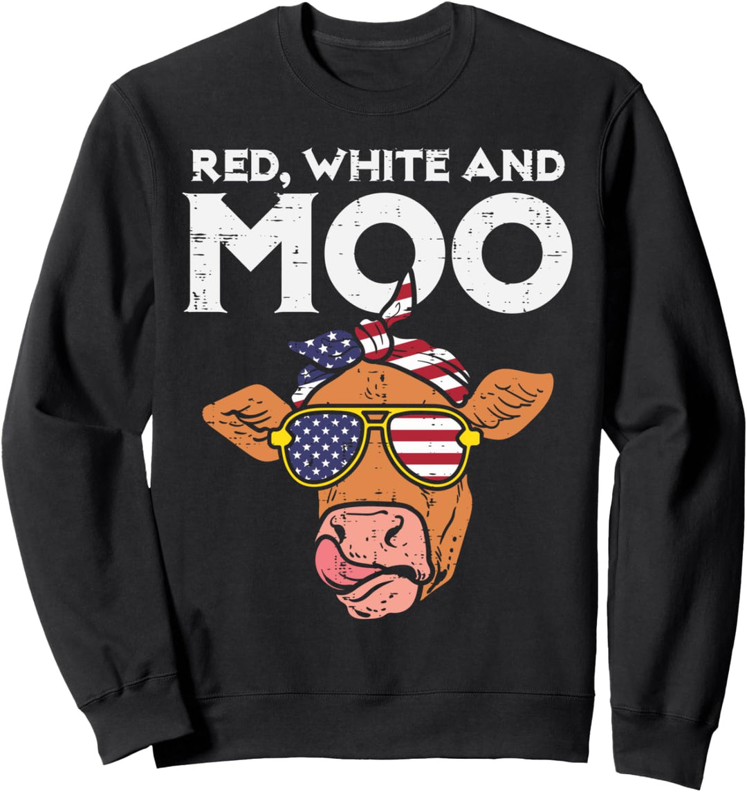 Red White And Moo Cow USA Flag 4th Of July Fourth Patriotic Sweatshirt