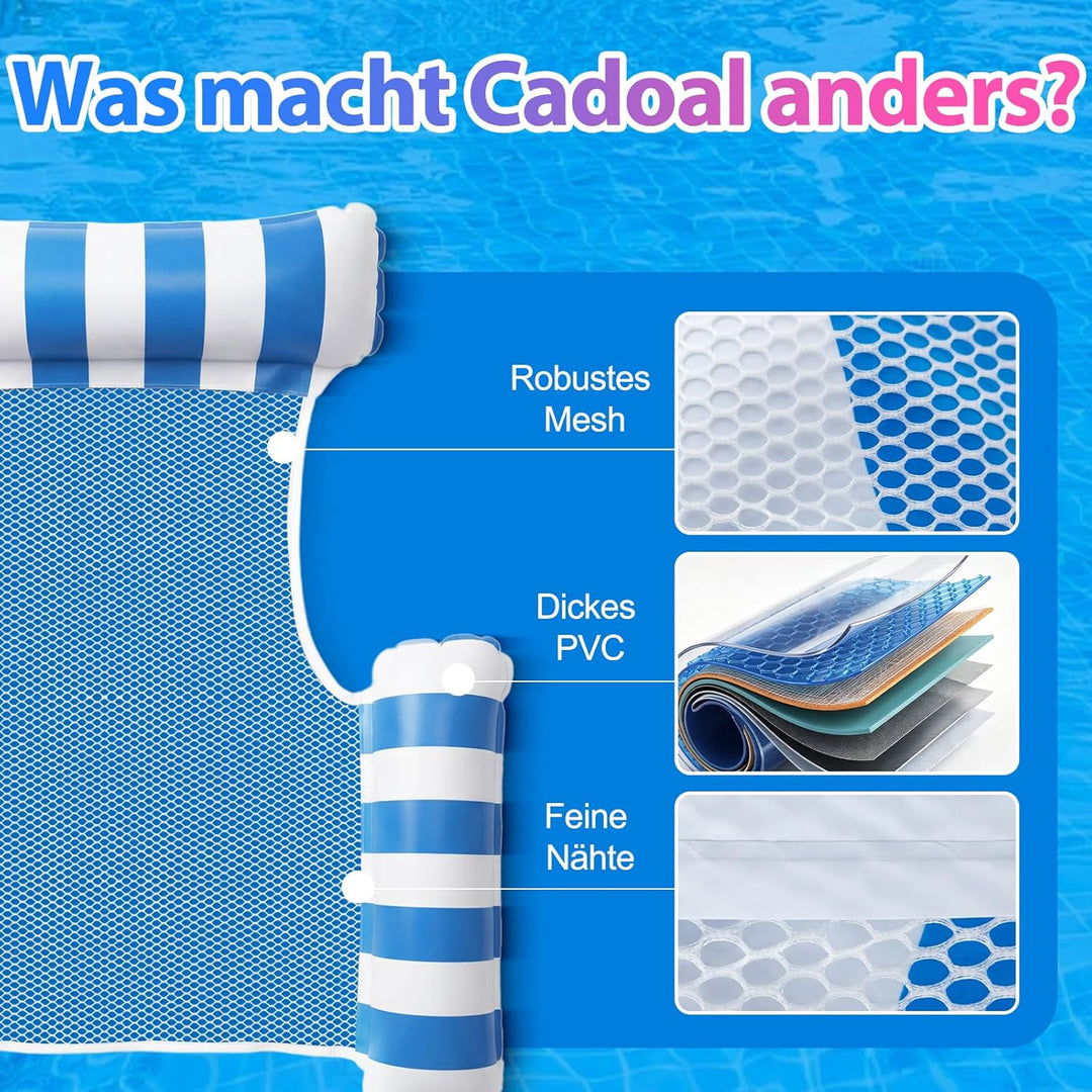 2 Stück Luftmatratze Wasser mit 1 Luftpump und 2 Getränkehalter，4 in 1 Wasserhängematte mit Netz Auf