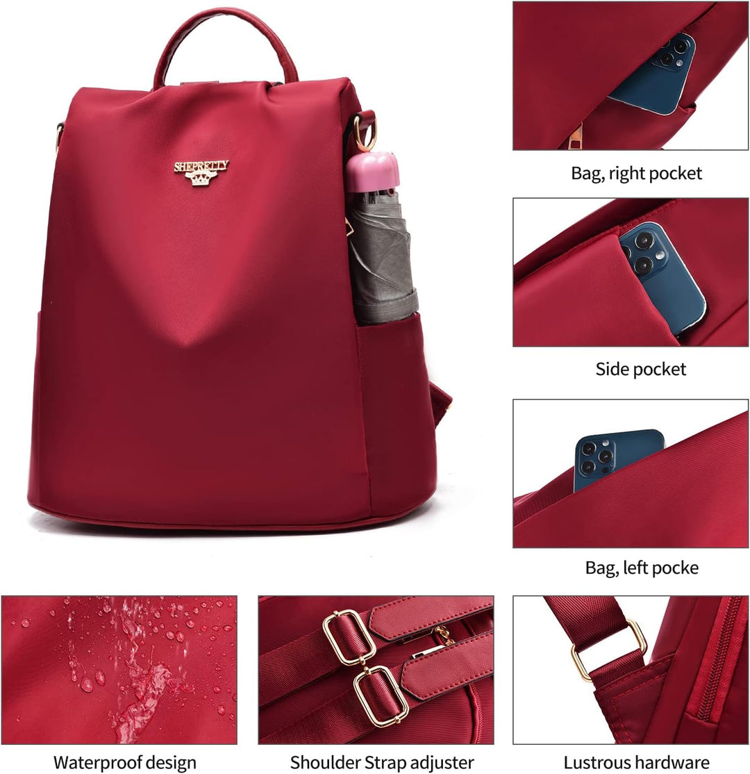 shepretty Damen Rucksack Anti Diebstahl Umhängetasche Multifunktions Schultaschen 8864-rot 32*14*33c
