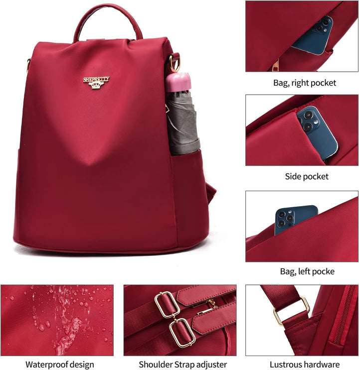 shepretty Damen Rucksack Anti Diebstahl Umhängetasche Multifunktions Schultaschen 8864-rot 32*14*33c