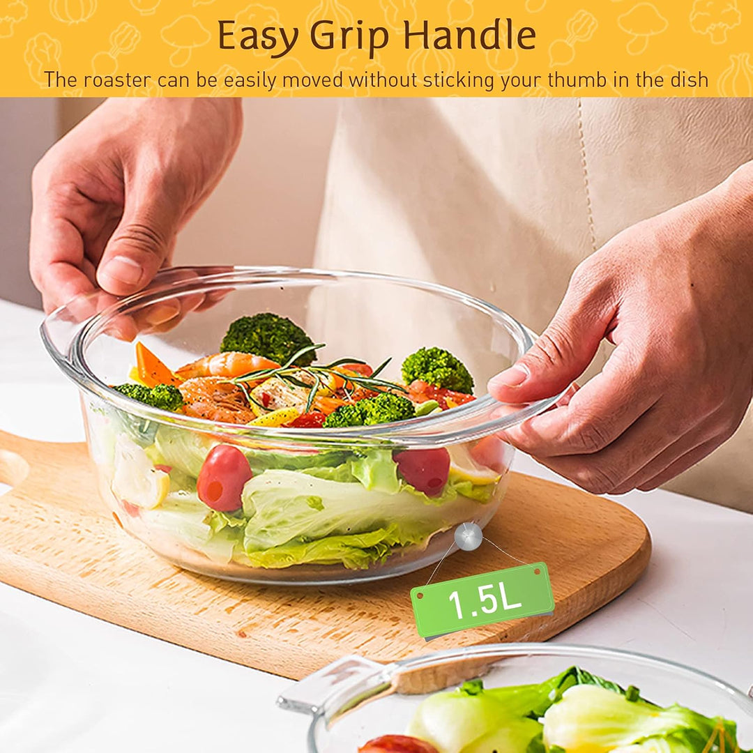 Klein Glas Auflaufform, 0,65L 15cm Glas Auflaufform mit Deckel, Runde Glas Auflaufform mit Deckel, O