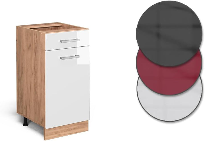 Vicco Küchenunterschrank R-Line, Weiss Hochglanz/Goldkraft Eiche, 40 cm ohne Arbeitsplatte Weiss Hoc