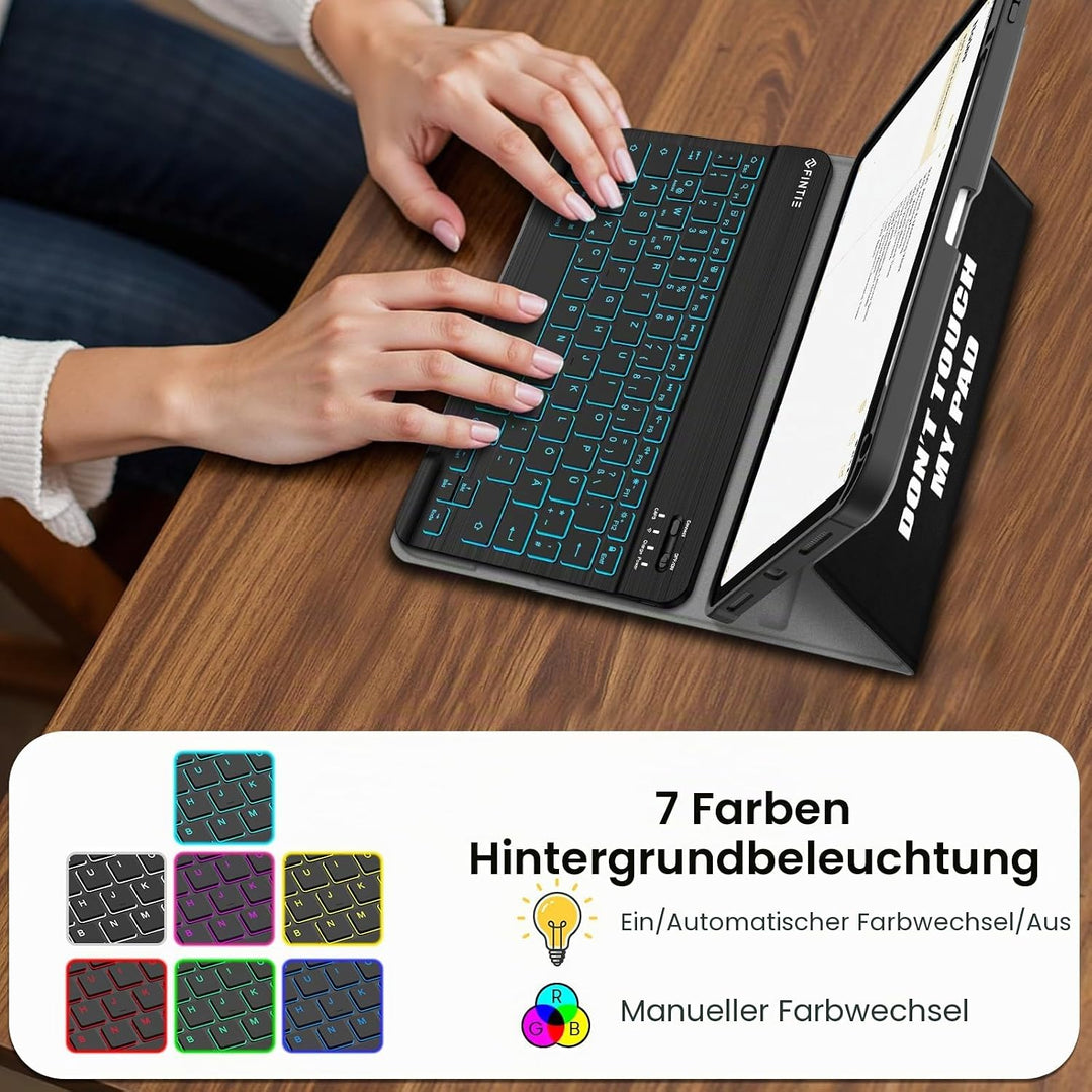 FINTIE Hülle mit Tastatur für iPad A16 11 Generation/10 Gen (11/10.9 Zoll, 2025/2022), 7-farbige Hin