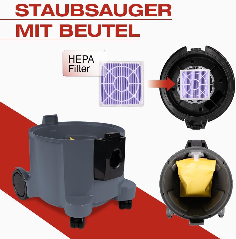 HITACHI Staubsauger CV-400P PRO + Beutel + HEPA Filter 4,5L - Profi Bodenstaubsauger 880W leise 74 d