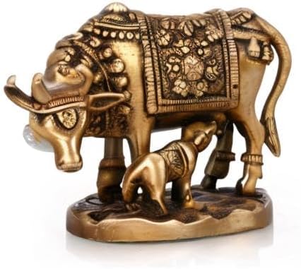Exotic India Kuh mit Kalb Messing Statue, 13,2 x 5,8 x 10,2 cm