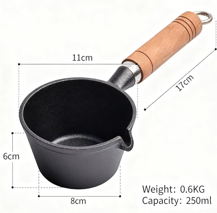 Gusseisen Schmelztopf, Mini Gusseisen Schmelztopf mit Holzgriff, Antihaftbeschichtete Backform Stiel