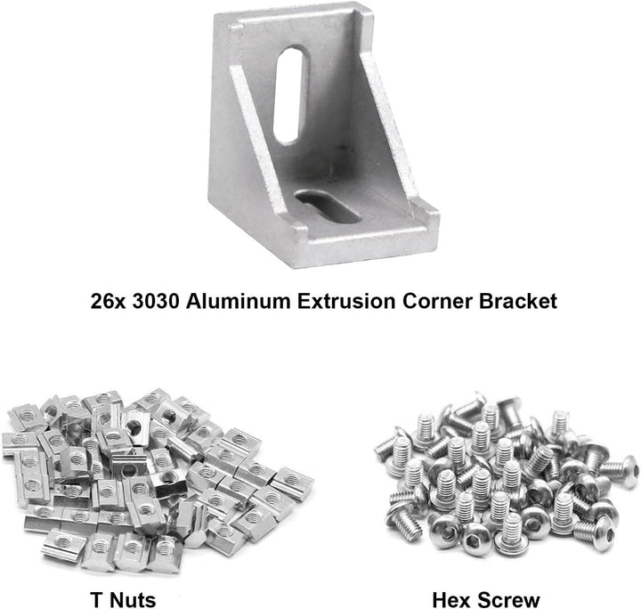 iMetrx 26 Stück 30x30 Aluprofil Aluwinkel Eckverbinder Aluprofil 30x30 Winkel (Silber) von 3030 Silb