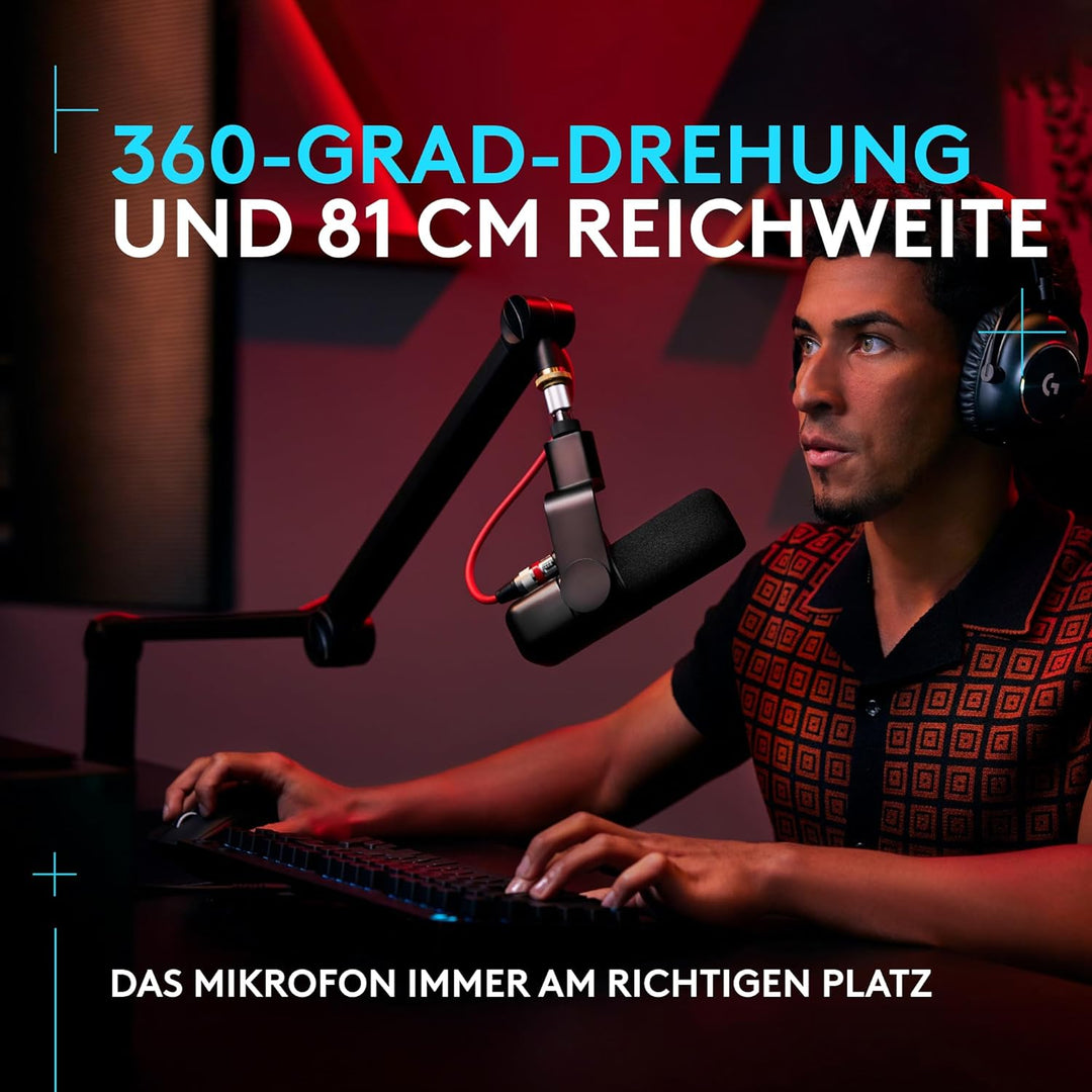 Logitech G Compass Premium-Broadcast-Mikrofonschwenkarm, innenliegende Federn, Tischhalterung und in