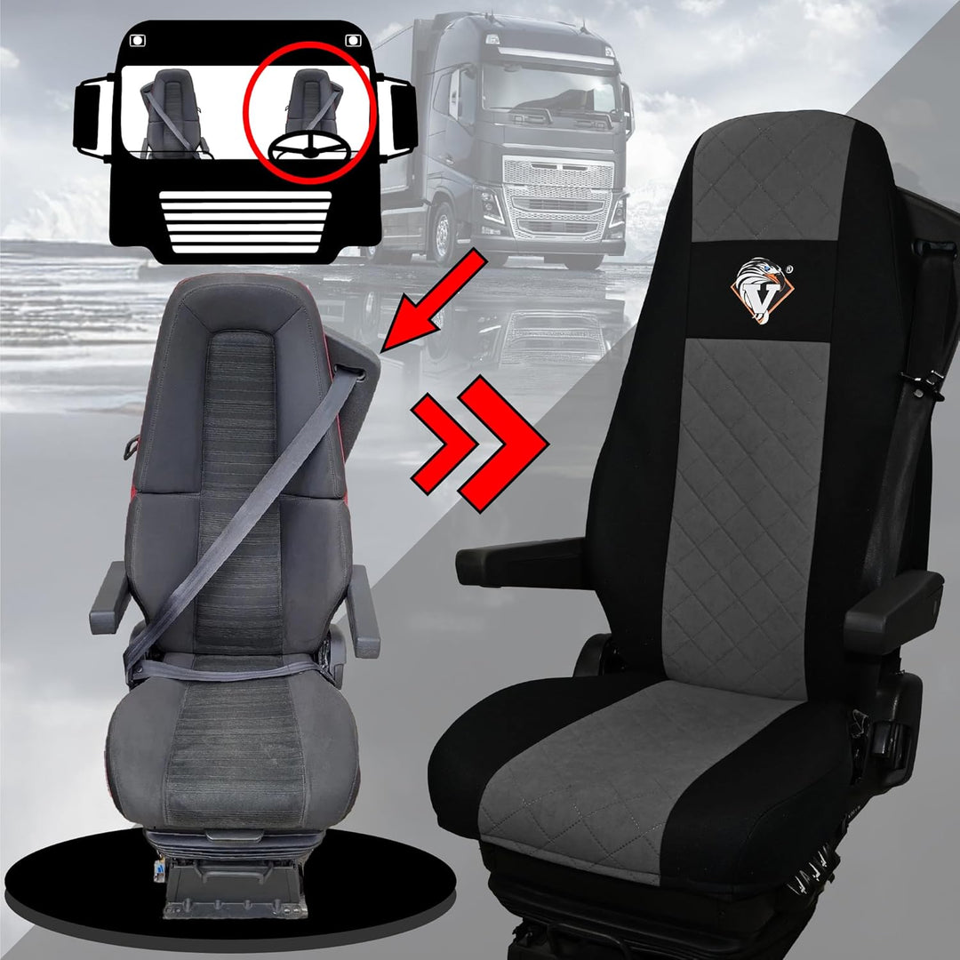 SABA Auto Sitzbezüge LKW Grau für Volvo FH4 2 Riemen | LKW Zubehör für Sitzschone - Strapazierfä