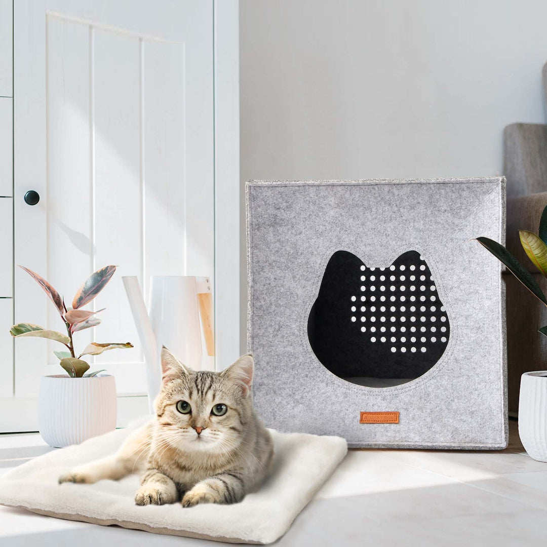 LuckySign Katzenhöhle Kallax Regal Katzenhaus mit Kissen Katzen Kuschelbett für 2 Katzen oder grosse