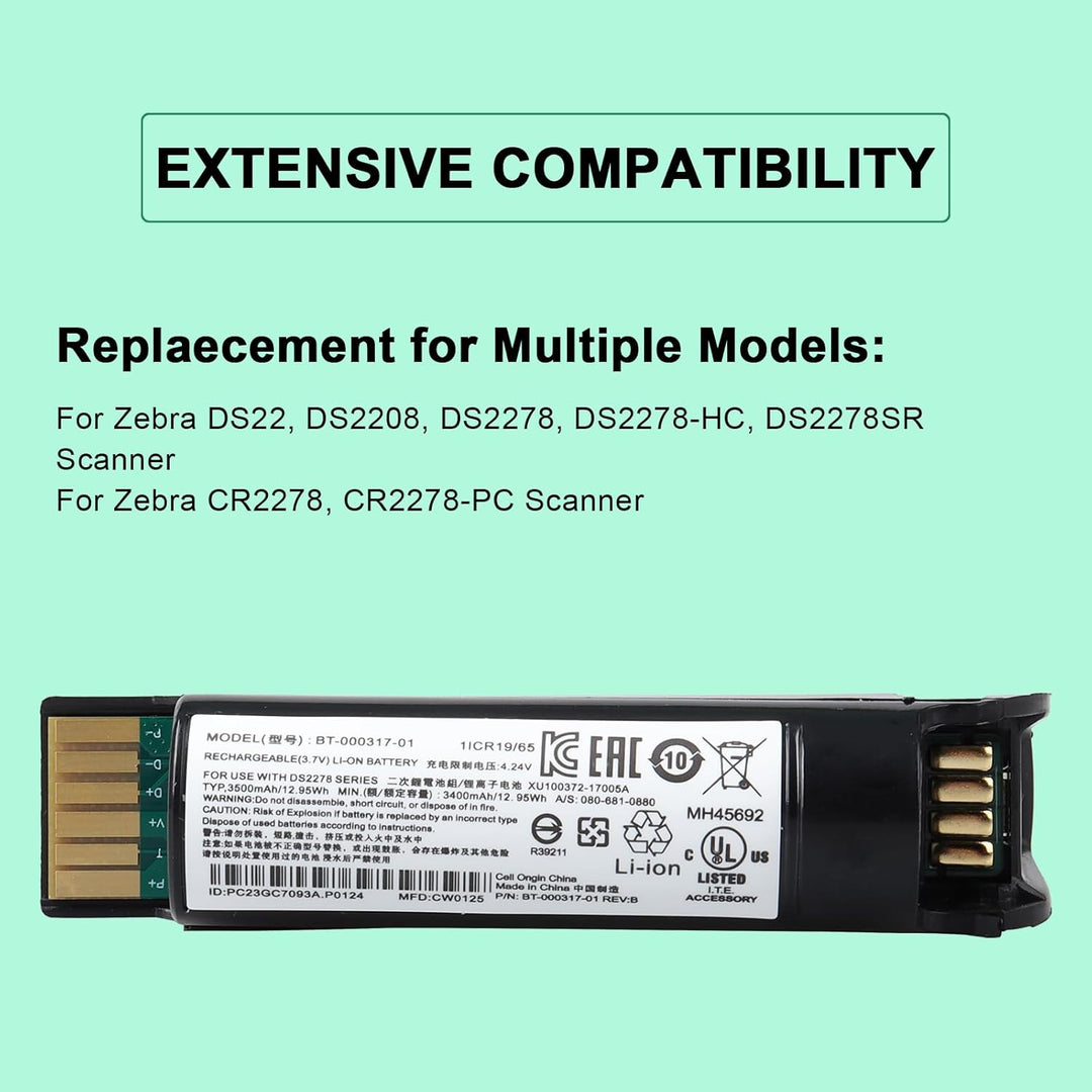 3400mAh Batterie für Zebra DS22, DS2208, DS2278, DS2278-HC, DS2278SR, CR2278, CR2278-PC-Scanner, BT-
