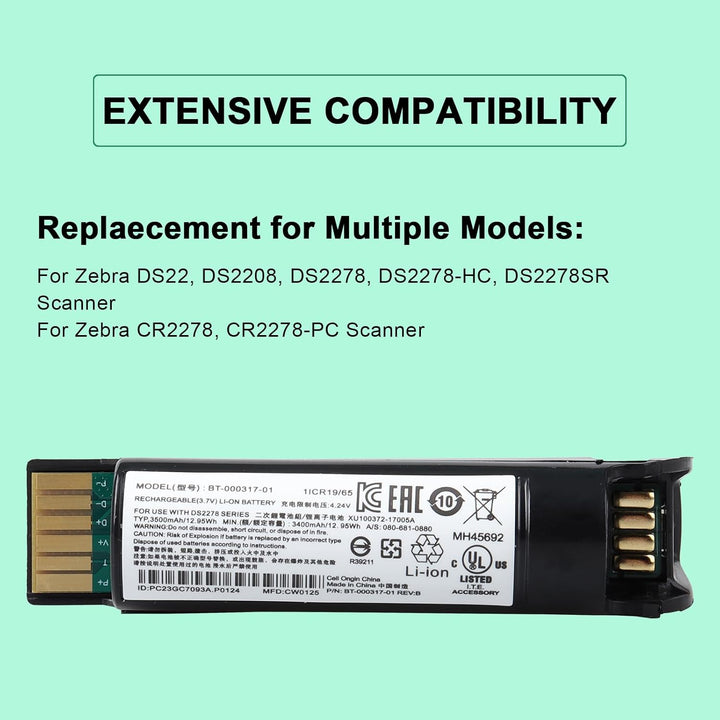 3400mAh Batterie für Zebra DS22, DS2208, DS2278, DS2278-HC, DS2278SR, CR2278, CR2278-PC-Scanner, BT-