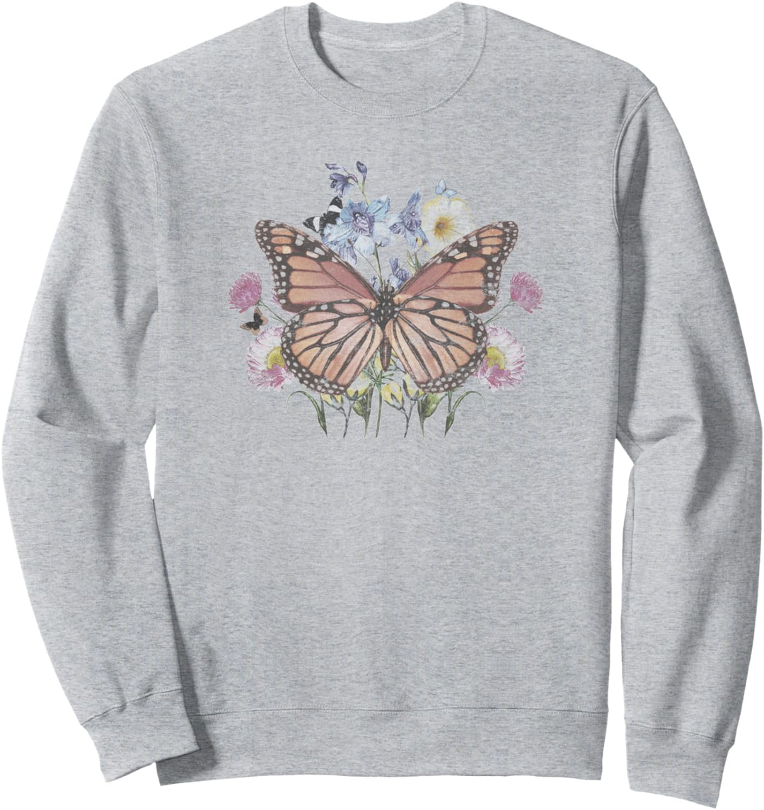 Trendy Floral Meadow Butterfly Sweatshirt