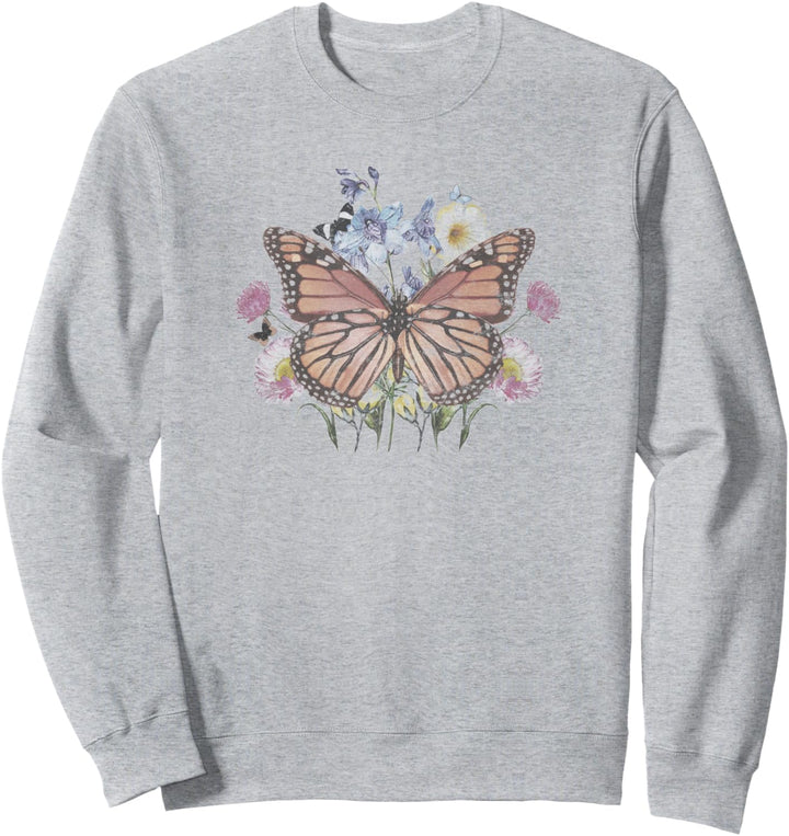 Trendy Floral Meadow Butterfly Sweatshirt