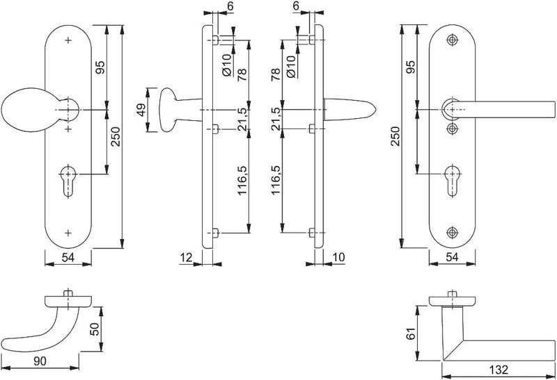 Hoppe 3666502 Schutzbeschlag Stockholm ES1, 76G/3331/3410/1140, Pz 92mm, TS 66-71mm Stift 10mm, LM F