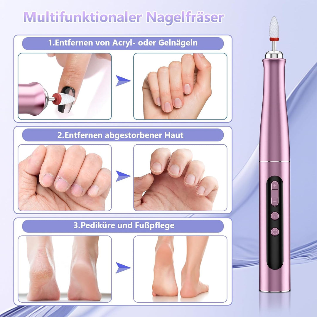 POFIBO Nagelfräser Kabellose 35000 U/Min Nagelfräser für Gelnägel - Professioneller Nail Drill für G