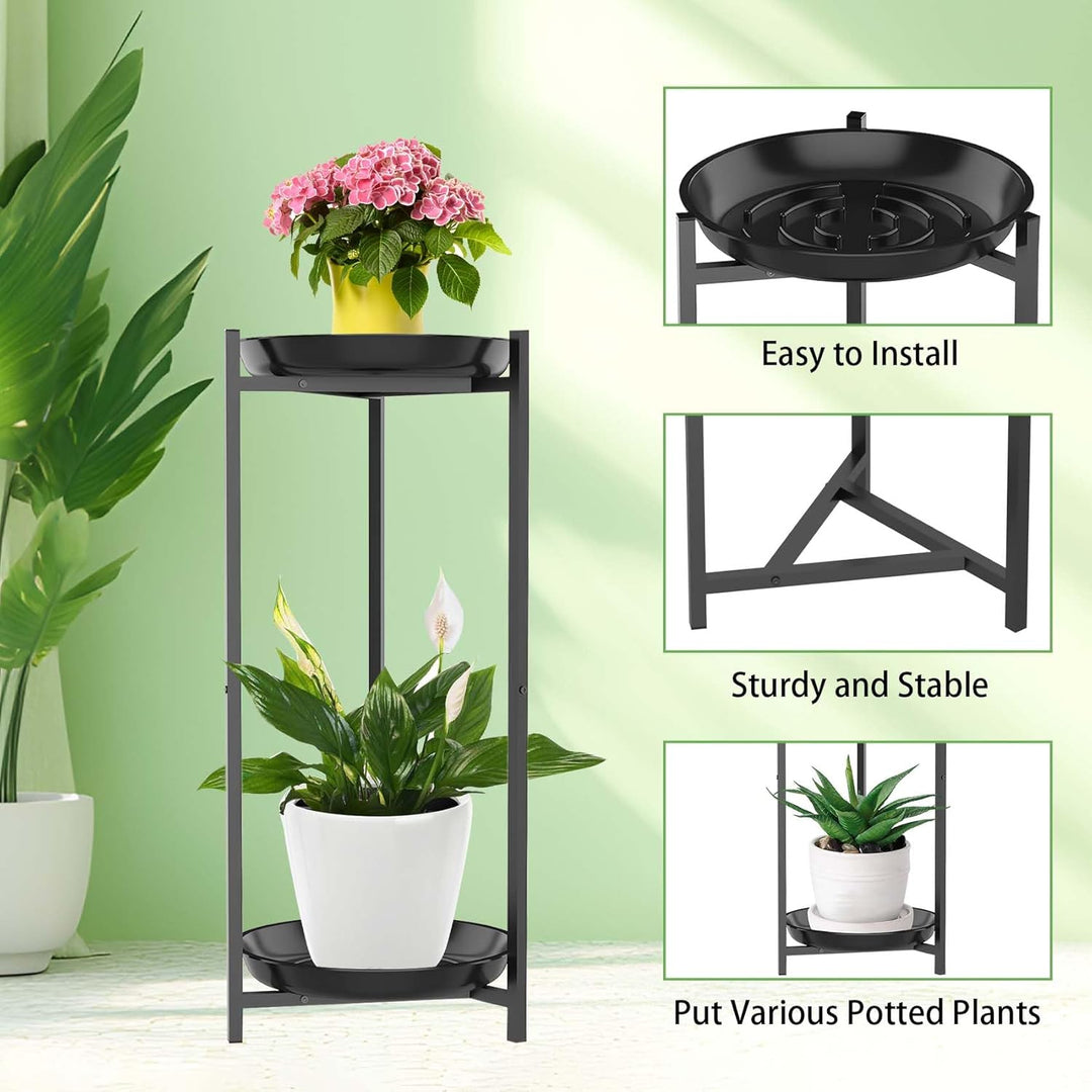 Lnrkai 2 Etagen Metall Blumenständer, Schwarz Pflanzenständer Blumenregal, Blumentopf Ständer für Pa