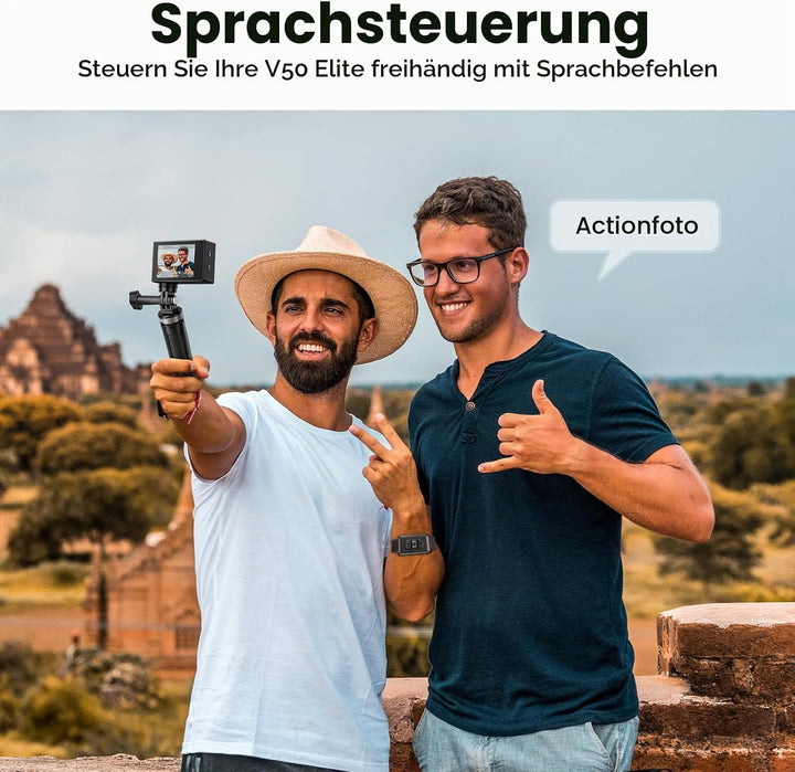 AKASO V50 Elite Action Cam mit MicroSDXC Speicherkarte 64 GB 4K/60 fps 20 MP WiFi, Unterwasserkamera
