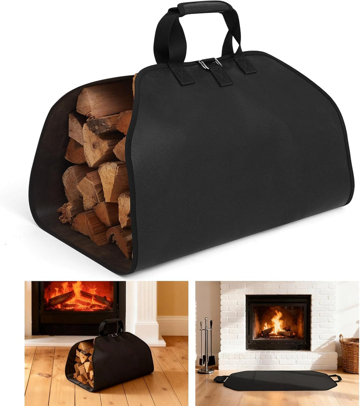 Brennholztasche und feuerfeste Kaminmatte, tolles Geschenk für die Hütte, grosse Brennholz-Tragetasc