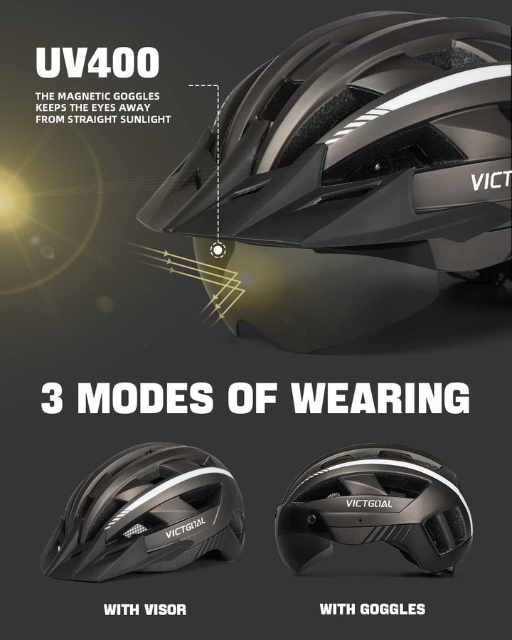 VICTGOAL Fahrradhelm Herren Damen MTB Helm mit Abnehmbarer Magnetische Schutzbrille Visier Atmungsak