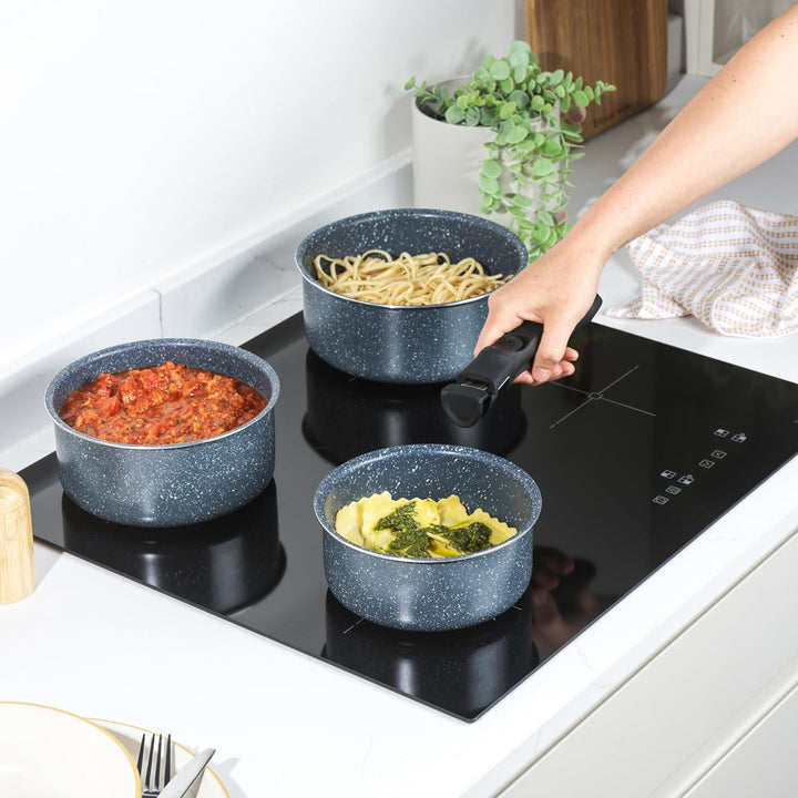 Russell Hobbs RH03294EU7 Smart Clip Topfset - 3 antihaftbeschichtete Töpfe mit abnehmbarem Griff, In