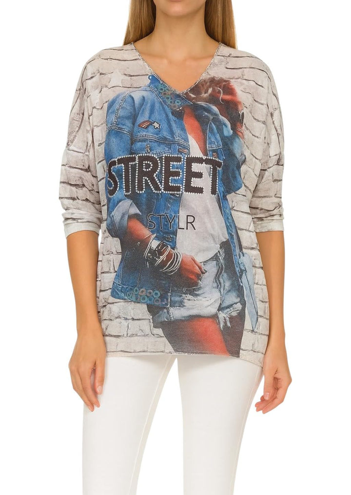 Mississhop Pop Art Trendstarker Damen Feintstrick Pullover Italy Blogger Fashion Style Print Einheit