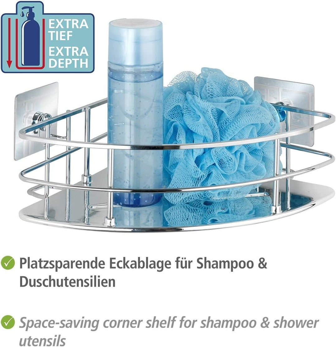 WENKO Turbo-Loc® Edelstahl Eckablage Quadro - Befestigen ohne bohren, Edelstahl rostfrei, 27.5 x 10