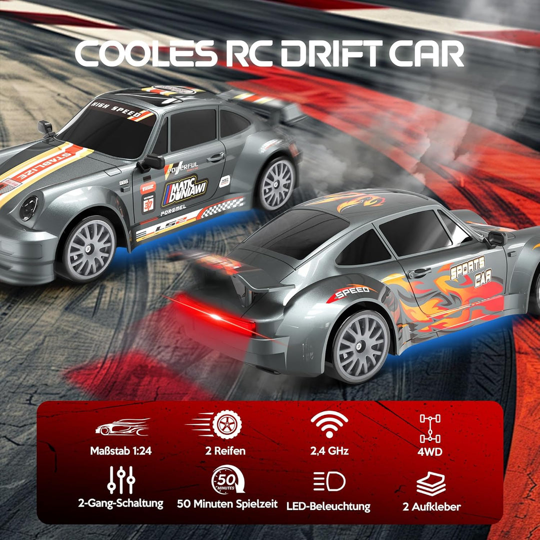 HappyGoLucky Mini RC Drift Auto, 2.4GHz Ferngesteuertes Auto, Massstab 1:24, 10-15KM/H, LED-Lichter,