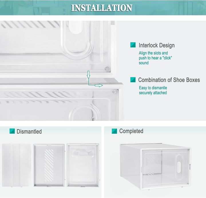 WOLTU Schuhregal mit 18 stapelbaren Schuhboxen Schuhschrank Regalsystem mit Magnetverschluss Steckre