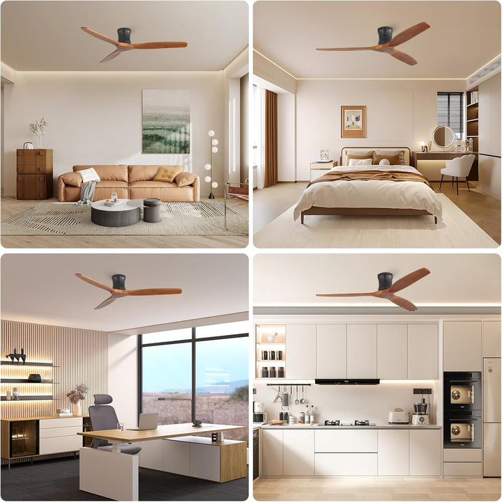 Sofucor Smart Deckenventilator mit Alexa/APP, 132cm Massivholz Deckenventilator mit Fernbedienung, W