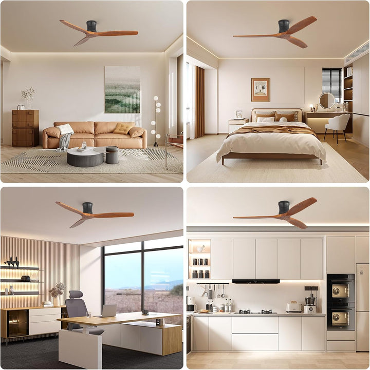 Sofucor 132cm Deckenventilator mit Fernbedienung, Massivholz Deckenventilator ohne Licht, Leise DC M