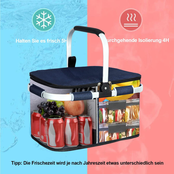 ABIUBIU 34L Kühltasche Einkaufskorb Picknickkorb Grosse isolierte Kühlkorb Lunchtasche Thermo Tasche