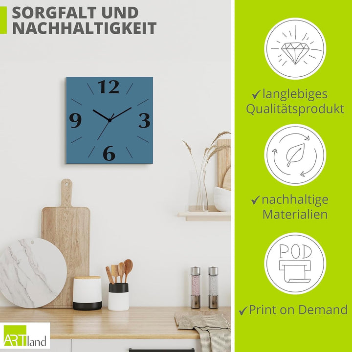 ARTLAND Wanddeko Wanduhr ohne Tickgeräusche Alu Quarzuhr 30x30 cm Quadratisch Lautlos 4 Ziffern Farb