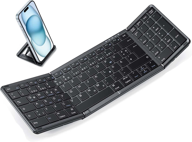 OMOTON Faltbare Tastatur,Bluetooth Tastatur in Voller Grösse mit Ziffernblock, Multi-Device und Wied