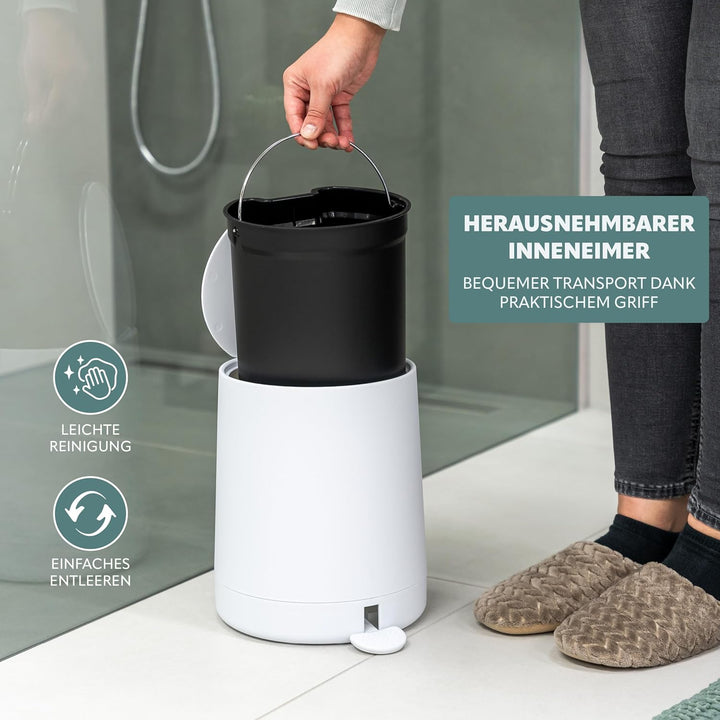 eluno Kosmetikeimer TESERO mit Soft-Touch Oberfläche, Treteimer 4 Liter Fassungsvermögen, mit Soft-C