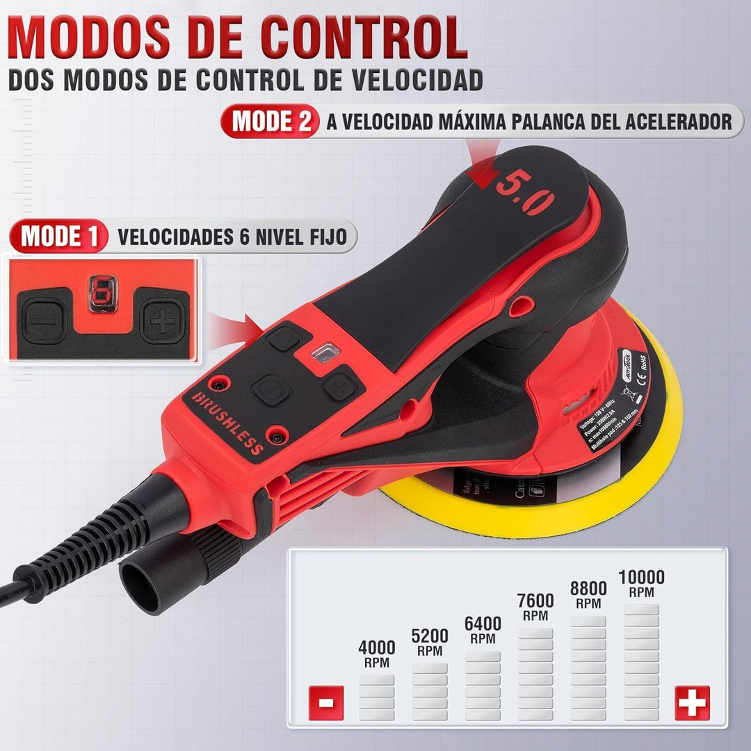 Autolock Bürstenloser Exzenterschleifer mit 125mm/150mm Schleifteller, 350W Exenterschleifmaschine,