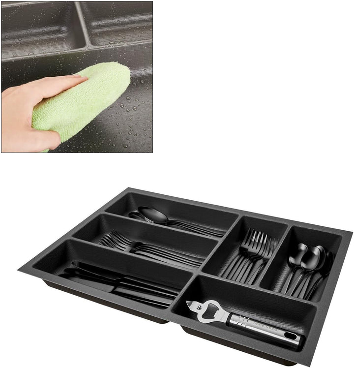 ORGA-BOX 3 Besteckeinsatz Tiefe: 473 x Breite: 291 mm anthrazit mit Canvas Struktur für 40er Schubla