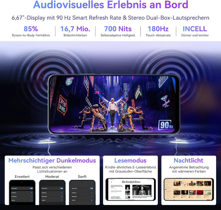 OSCAL Tiger 13 5G Handy ohne Vertrag Gemini AI 24GB+256GB/2TB, Android 14 Smartphone ohne Vertrag 90