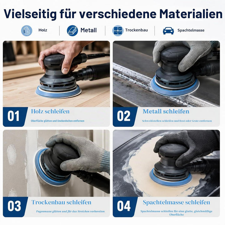 8 Loch Blaue Schleifpapier 125mm Klett 120 Körnung Schleifscheiben 50 Stück Keramik Schleifscheibe S