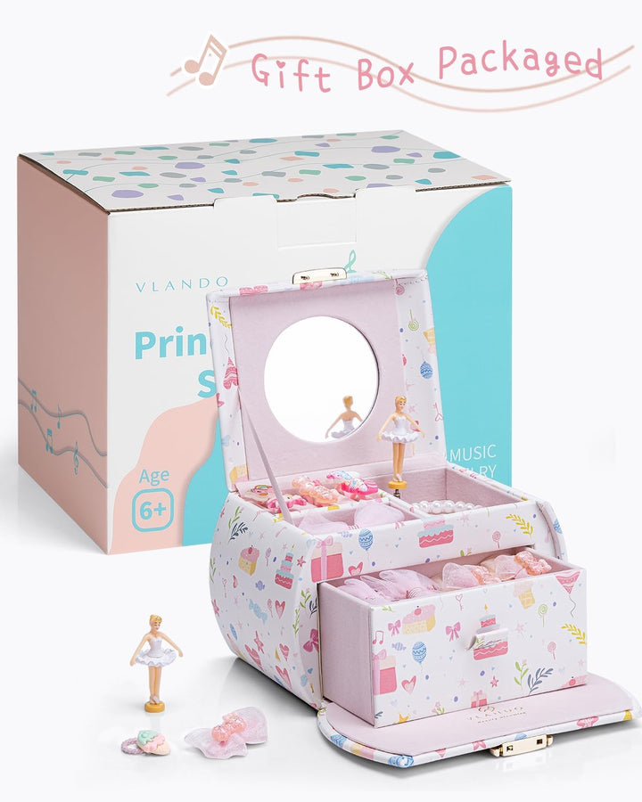 VLANDO Spieluhr Schmuckkästchen Mädchen mit Schubladen, Geburtstagsgeschenk Mädchen Geschenke 6 7 8