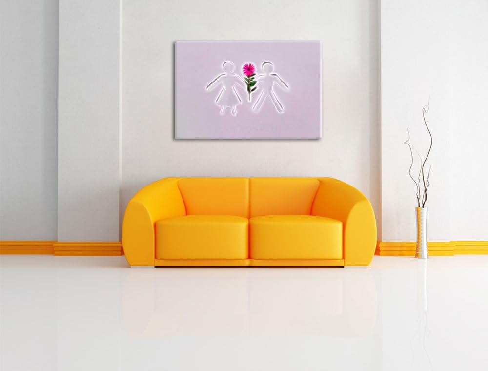 Pixxprint Mann und Frau mit Blume Neon Lights Effekt, Format: 100x70 auf Leinwand, XXL riesige Bilde
