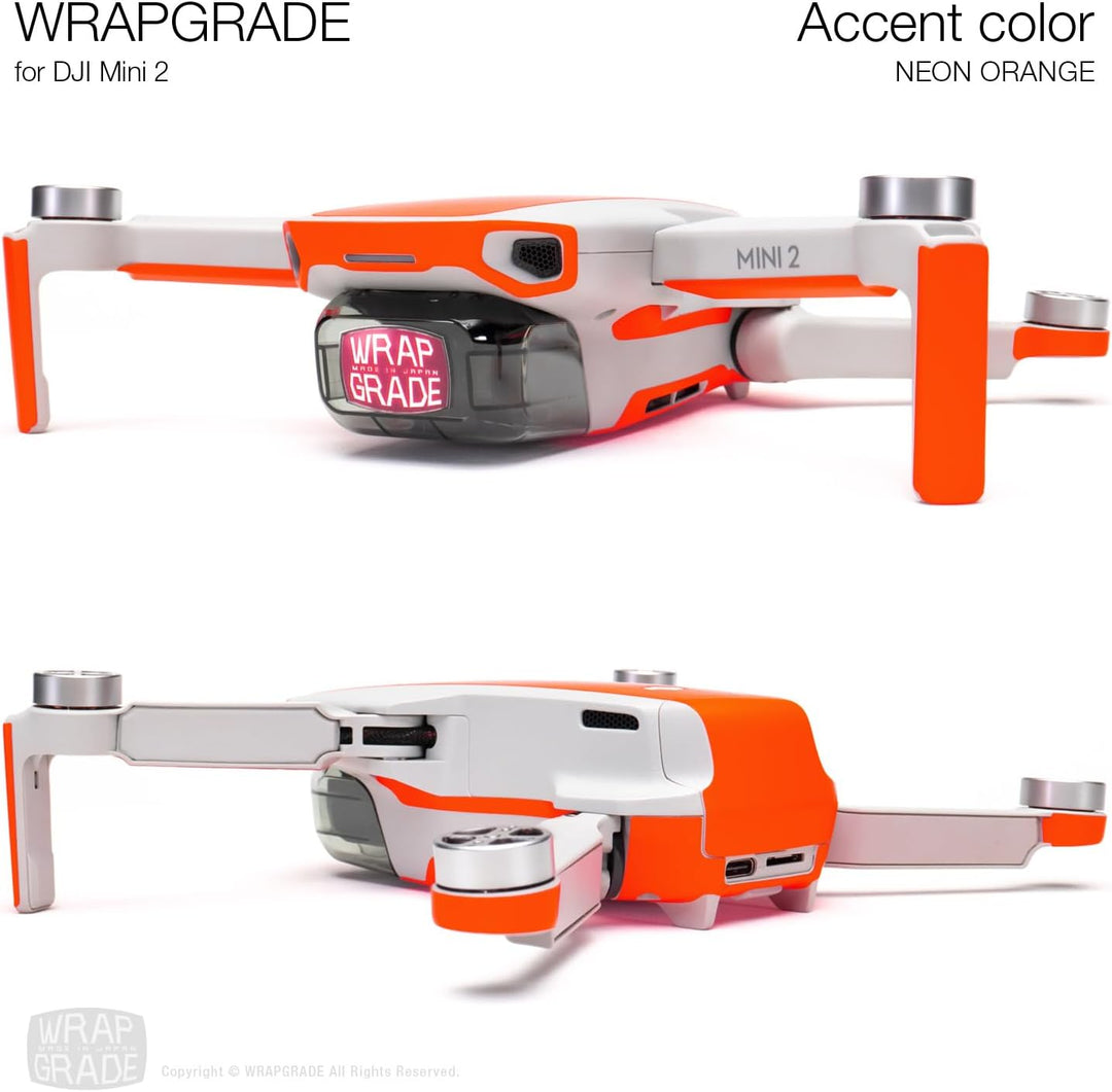 Wrapgrade Skin Sticker Set Kompatibel mit DJI Mini 2 | Akzentfarbe (NEON ORANGE), Neon Orange
