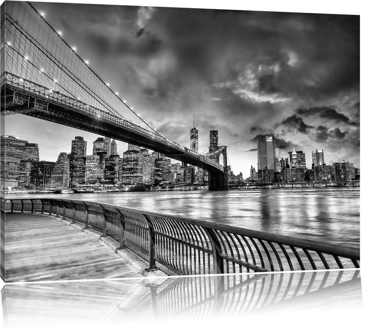 Pixxprint Brooklyn Bridge Park New York / 100x70cm Leinwandbild bespannt auf Holzrahmen/Wandbild Kun