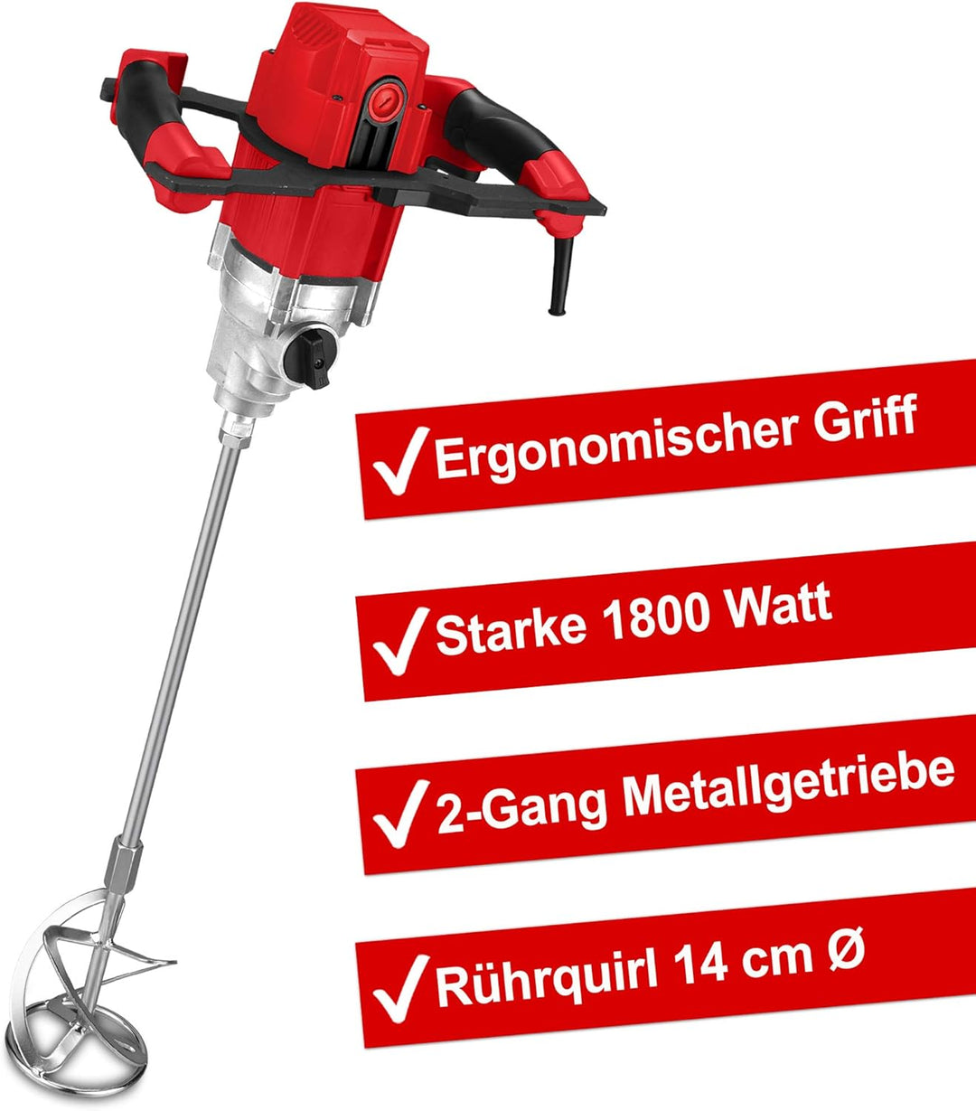Hecht komfortables Rührwerk mit starken 1800 Watt – robustes 2-Gang-Metallgetriebe - Ideales Rührwer