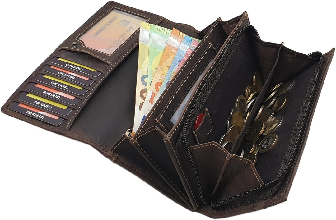 Grosse Vollrindleder Damen Geldbörse / Geldbeutel / Portemonnaie / Geldtasche / Portmonee mit Lianen